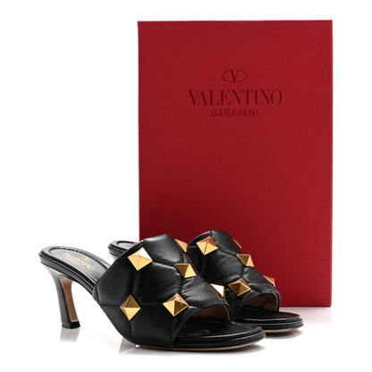 Valentino Garavani Nappa Quilted Roman Stud 65mm Slide Sandals 37 Black 24 of 24