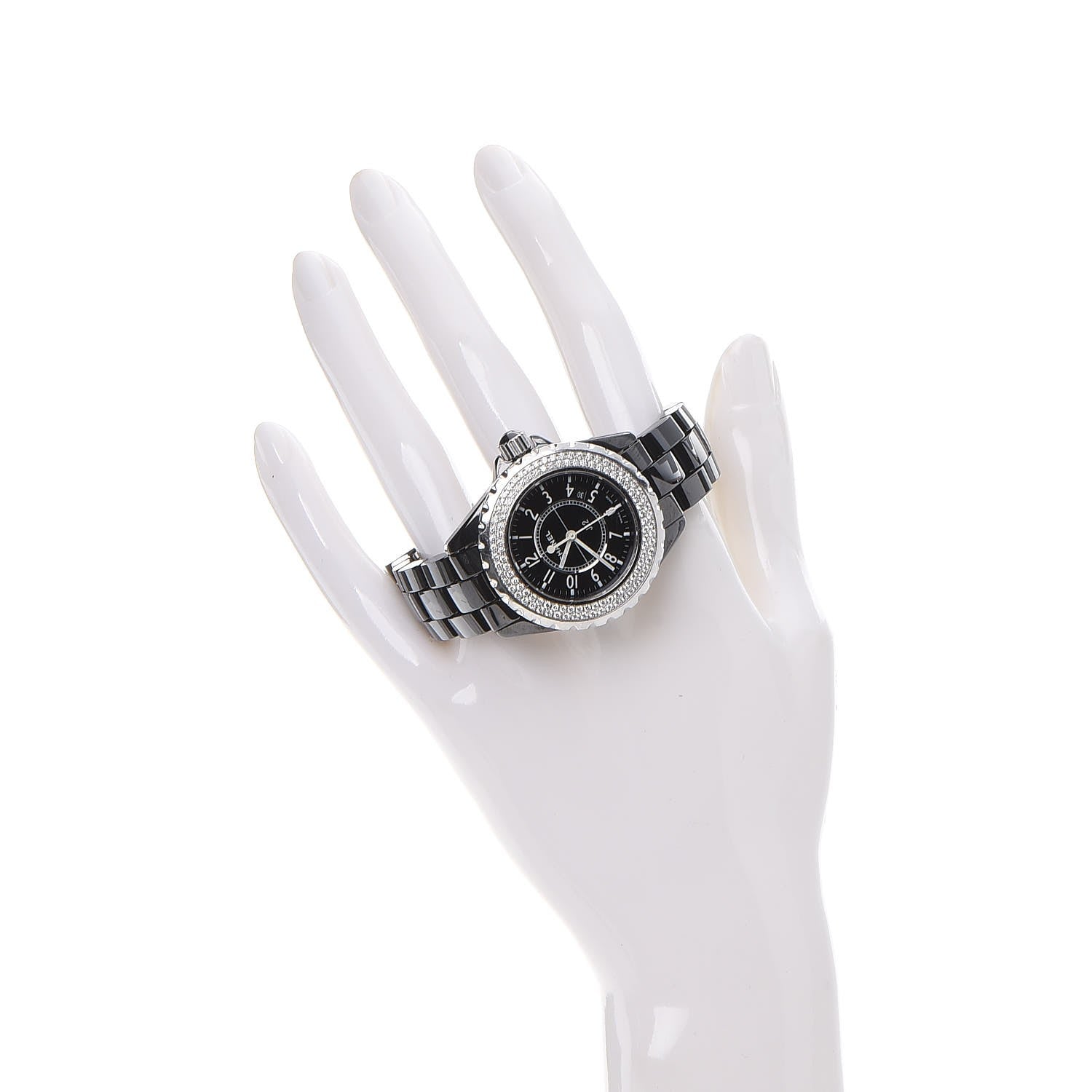 Chanel Stainless Steel Ceramic Diamond Pave Bezel 33mm J12 Quartz Watch Black 2 of 6