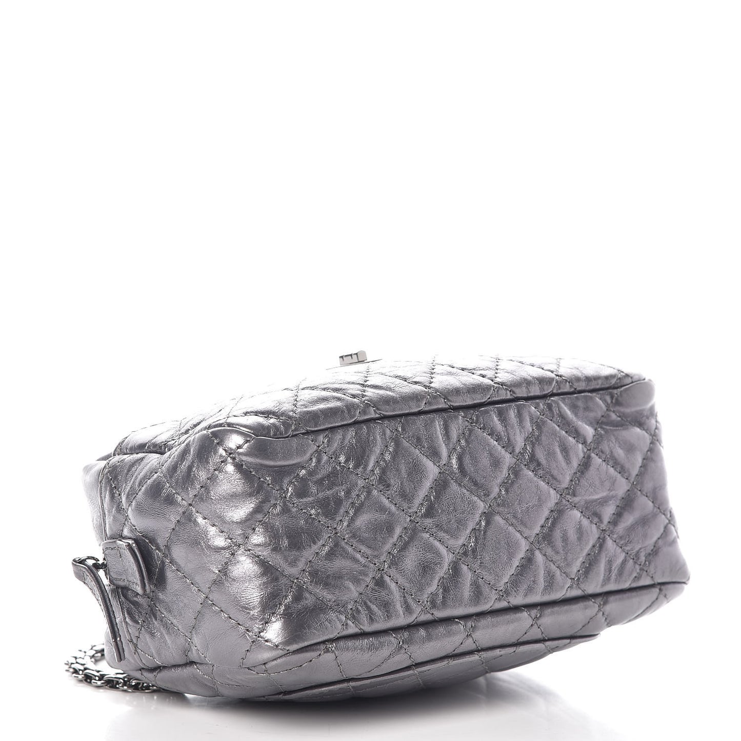 Metallic Aged Calfskin Quilted Small Reissue Camera Case Dark Silver