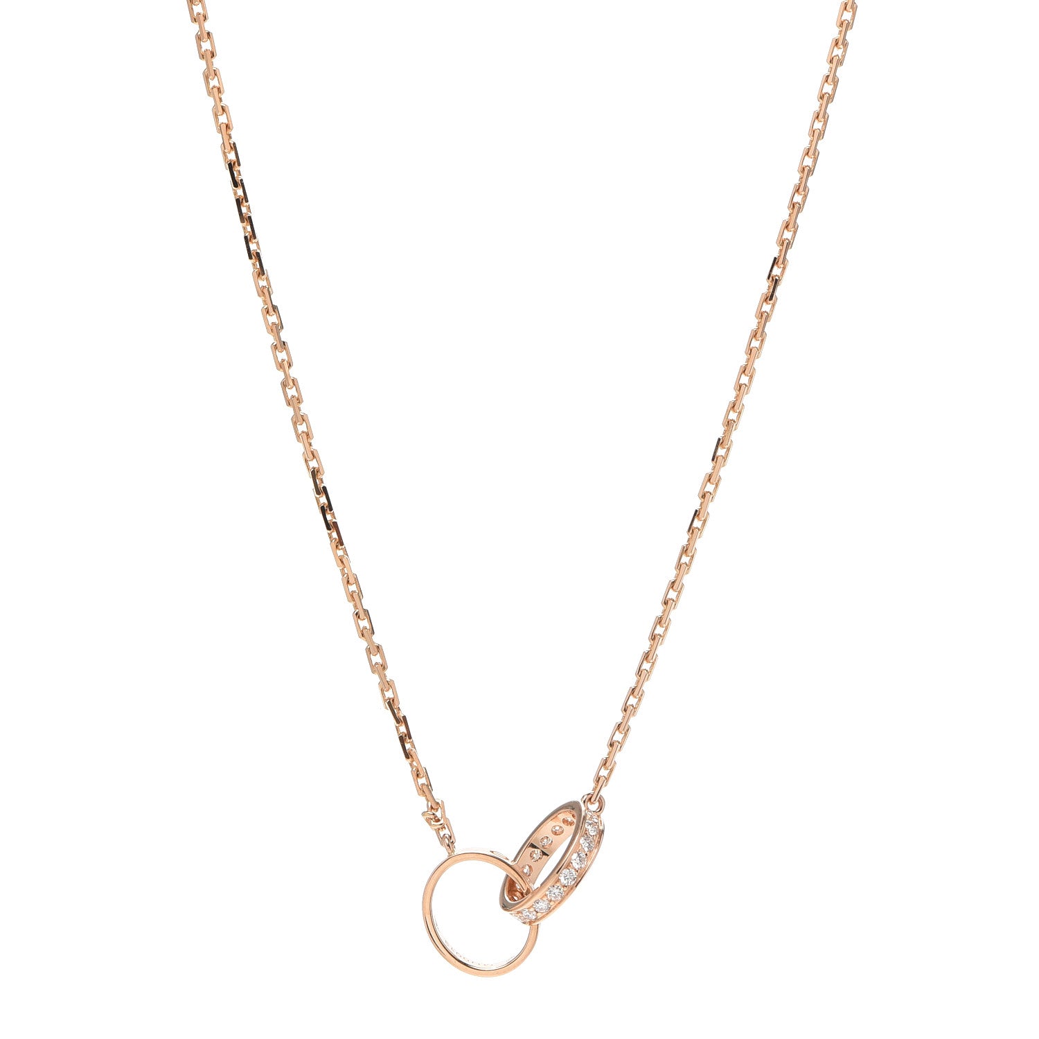 Cartier 18K Pink Gold Diamond Interlocking LOVE Necklace 1 of 5