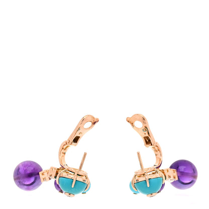 Cartier 18K Pink Gold Diamond Amethyst Turquoise Delices de Goa Drop Earrings 3 of 4