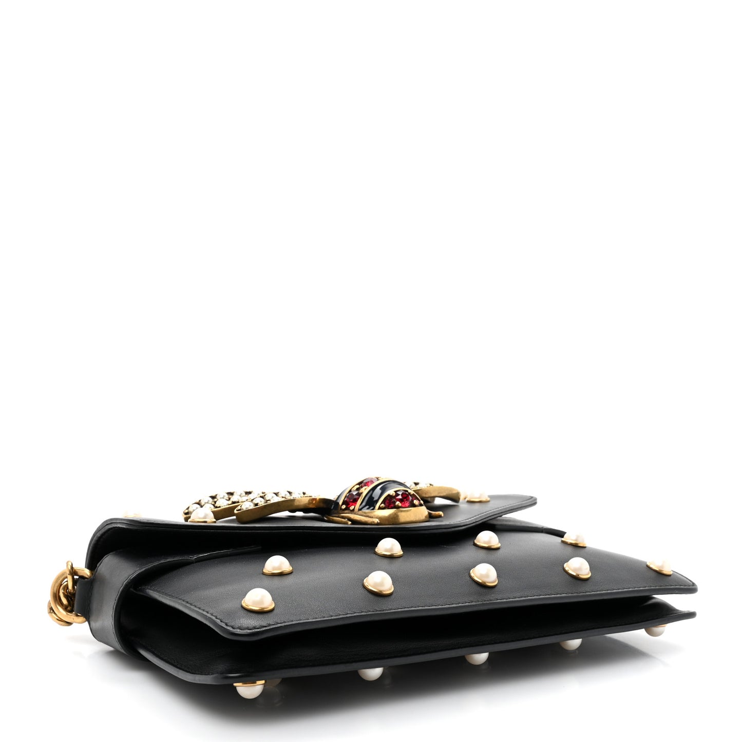 Nappa Pearl Studded Mini Queen Margaret Broadway Shoulder Bag Black