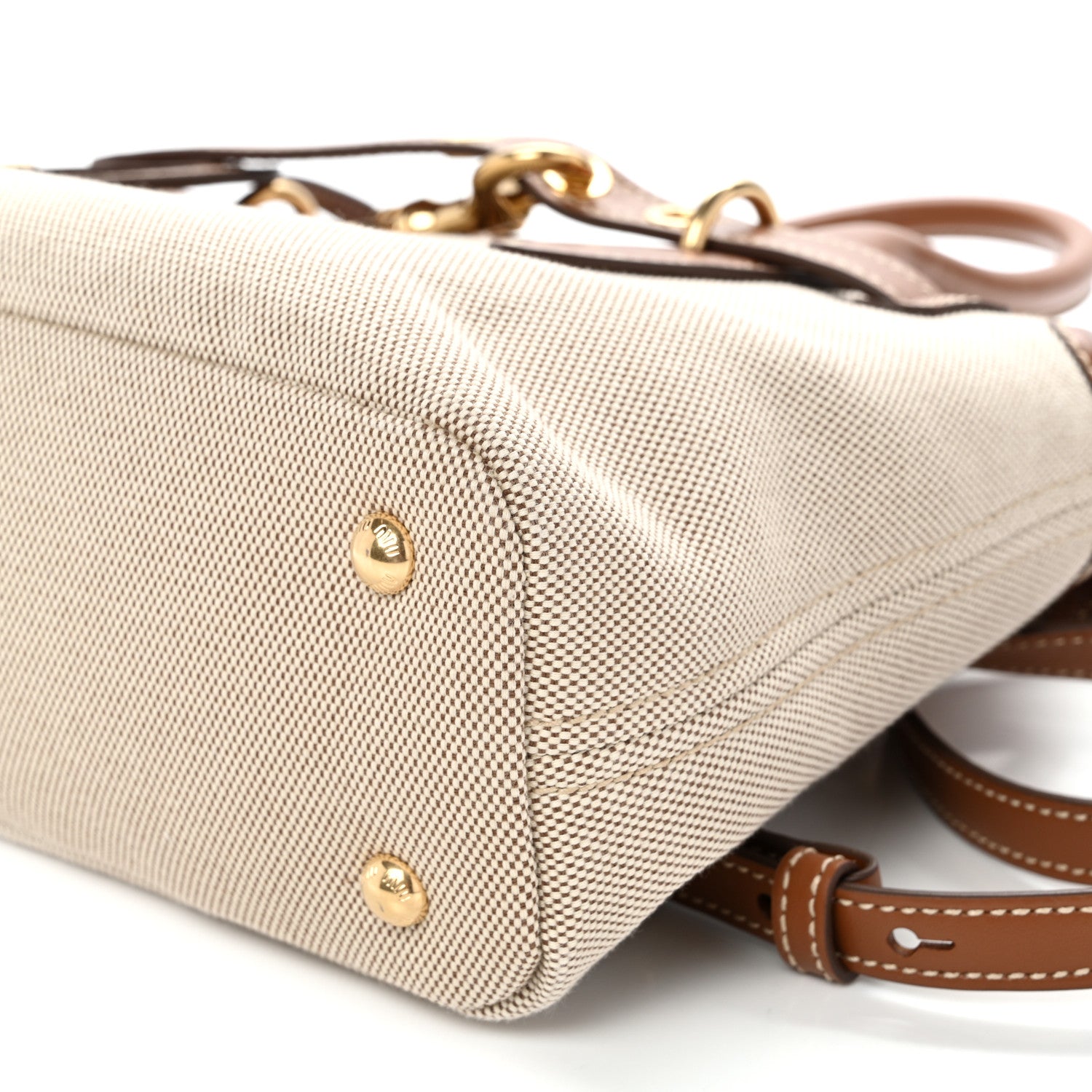 Miu Miu Canvas Calfskin Aventure Bag Beige Brandy 9 of 11