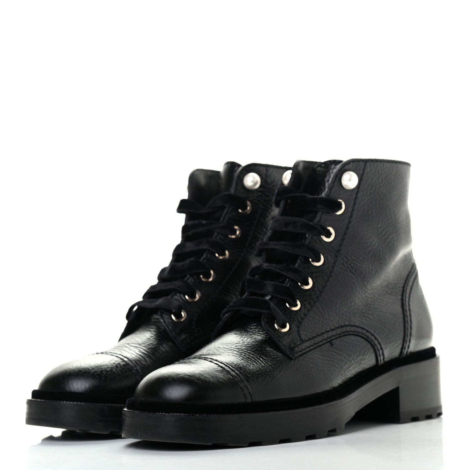 Chanel Calfskin Pearl Combat Ankle Boots 39.5 Black 3 of 7