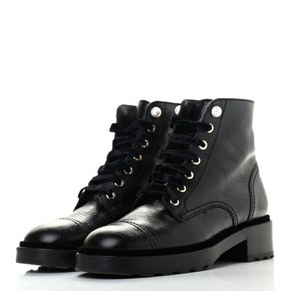Chanel Calfskin Pearl Combat Ankle Boots 39.5 Black 3 of 7