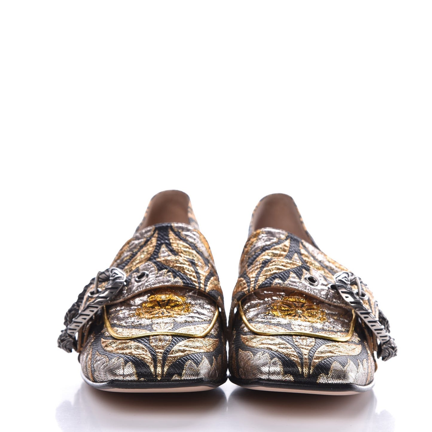 Brocade Floral Jacquard Dionysus Loafers 40 Black