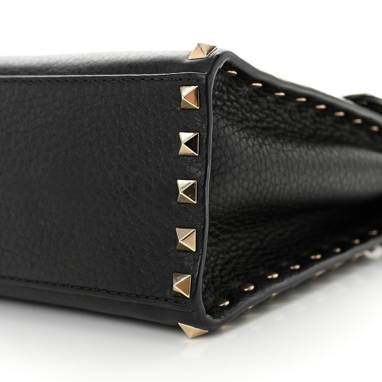 Pebbled Calfskin Rockstud Flip Lock Top Handle Bag Black