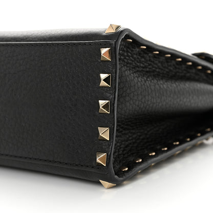 Valentino Garavani Pebbled Calfskin Rockstud Flip Lock Top Handle Bag Black 9 of 9
