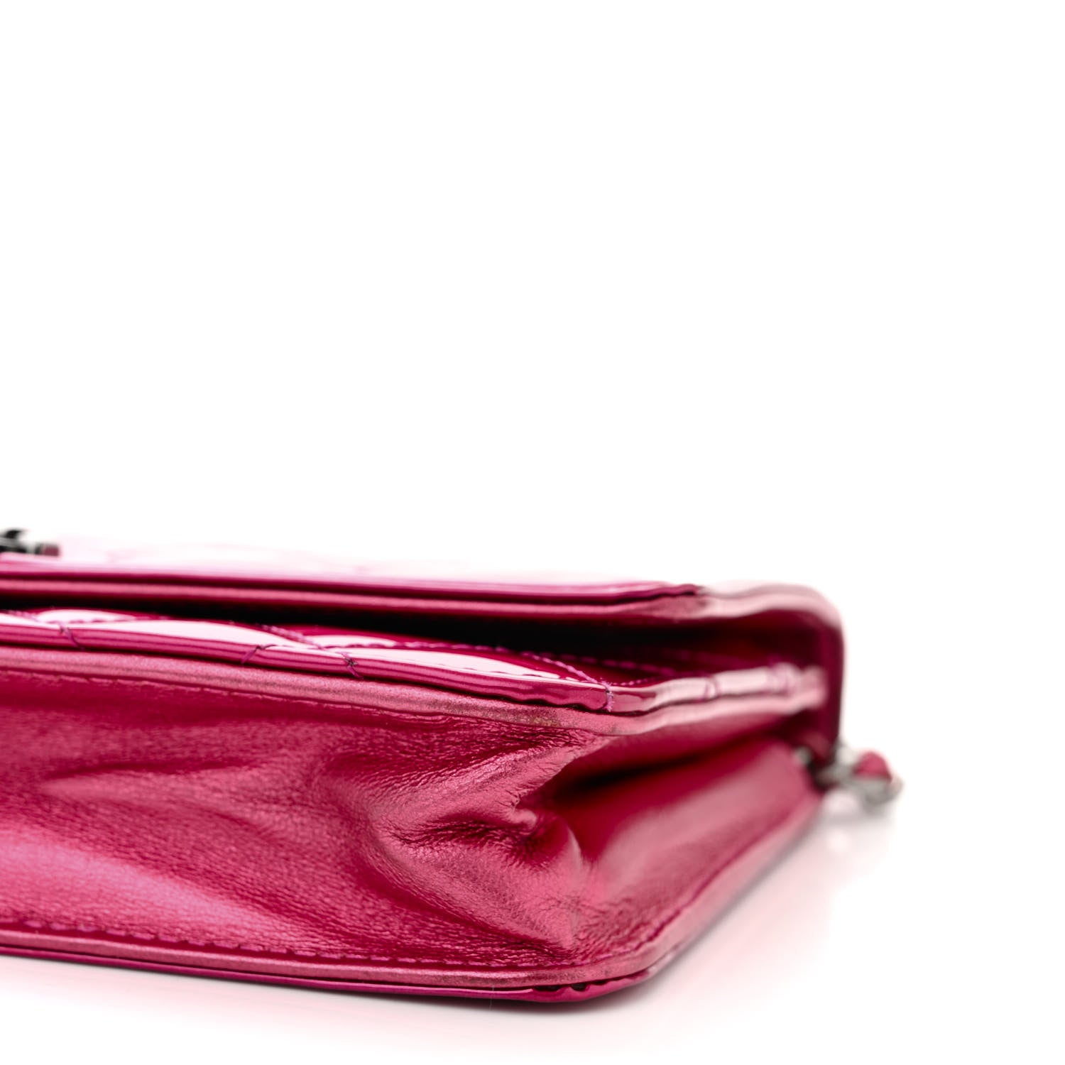 Chanel Metallic Patent Calfskin Quilted Boy Wallet On Chain WOC Fuchsia 11 of 11