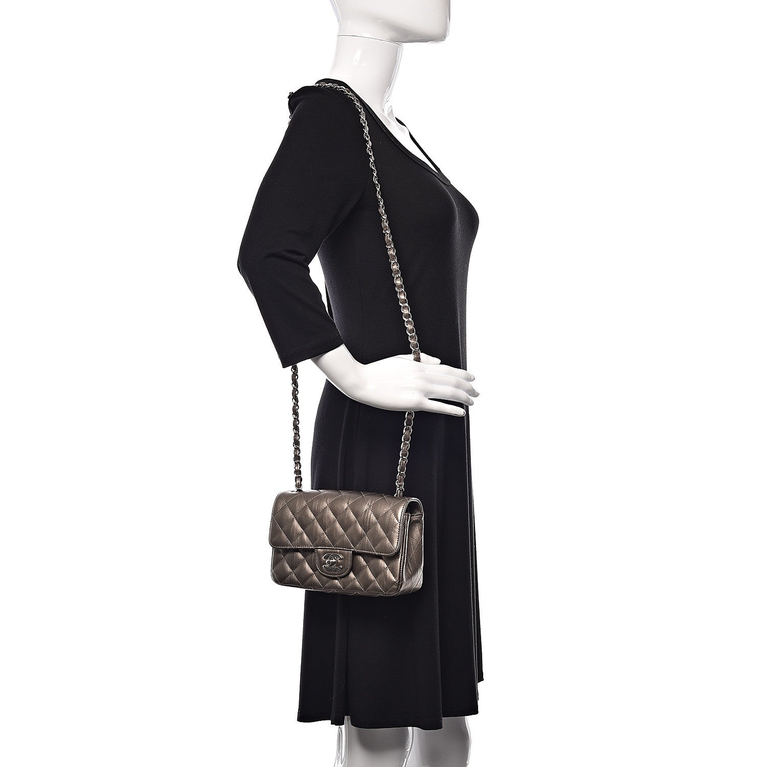 Chanel Iridescent Calfskin Quilted Mini Rectangular Flap Dark Silver 2 of 13