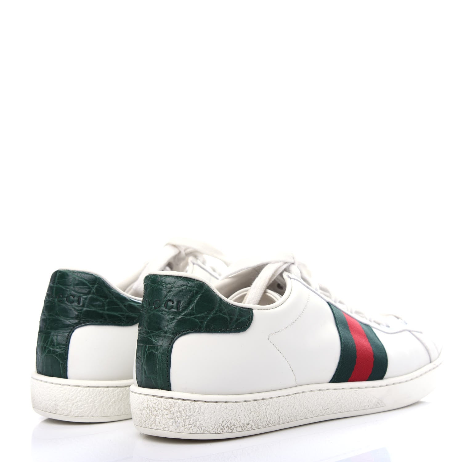 Gucci Calfskin Crocodile Web Womens Ace Sneakers 38 White Green 4 of 12