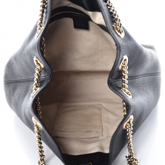 Pebbled Calfskin Medium Soho Chain Shoulder Bag Black