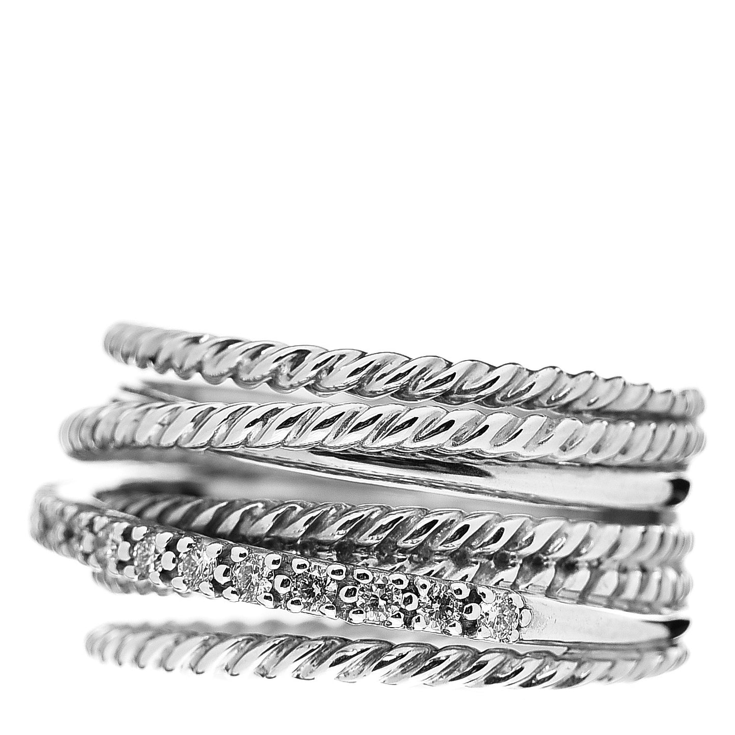 Sterling Silver Diamond 11mm Wide Crossover Cable Ring 54 6.75
