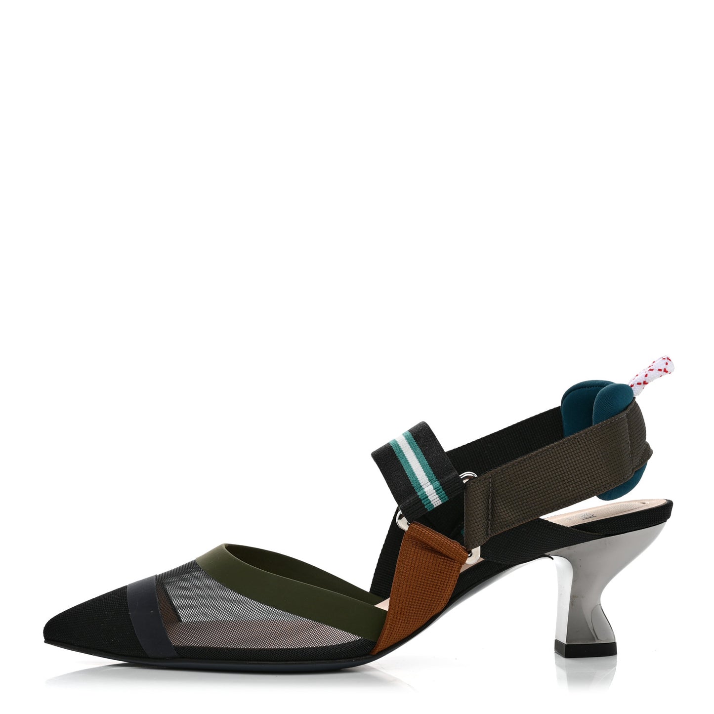 Technical Mesh Colibri 55mm Slingback Pumps 37.5 Black Verde Military