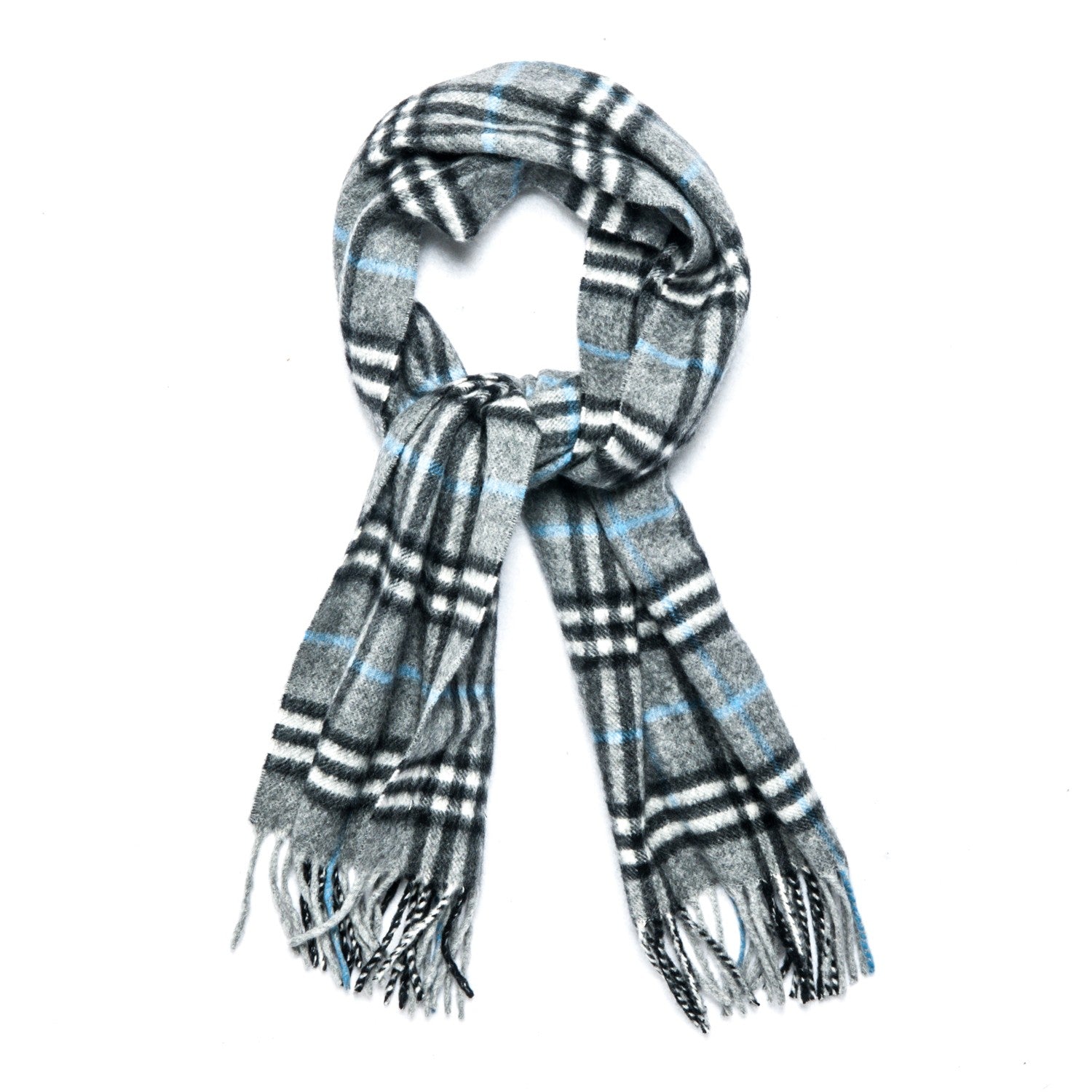 Burberry Cashmere Nova Check Fringe Scarf Grey 1 of 4