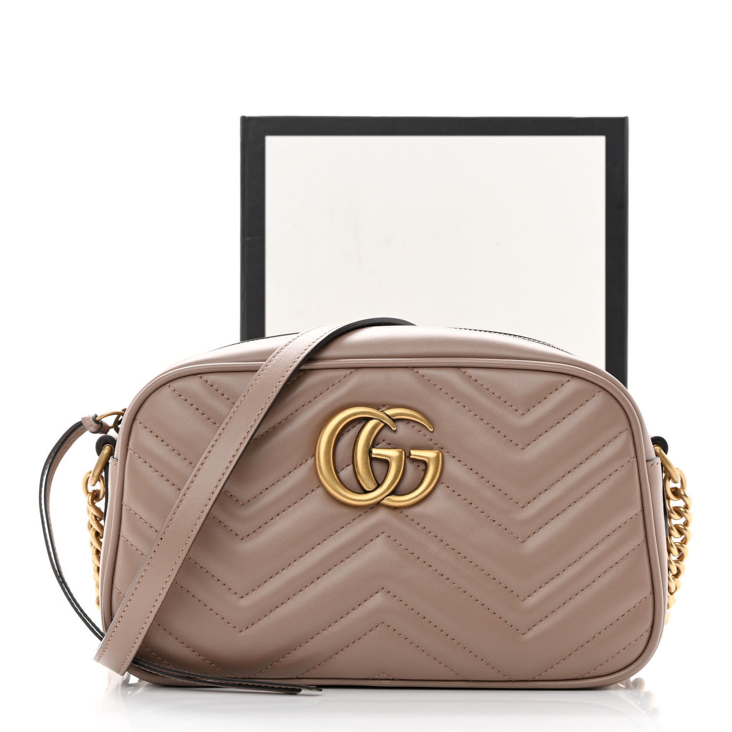 Calfskin Matelasse Small GG Marmont Chain Shoulder Bag Porcelain Rose