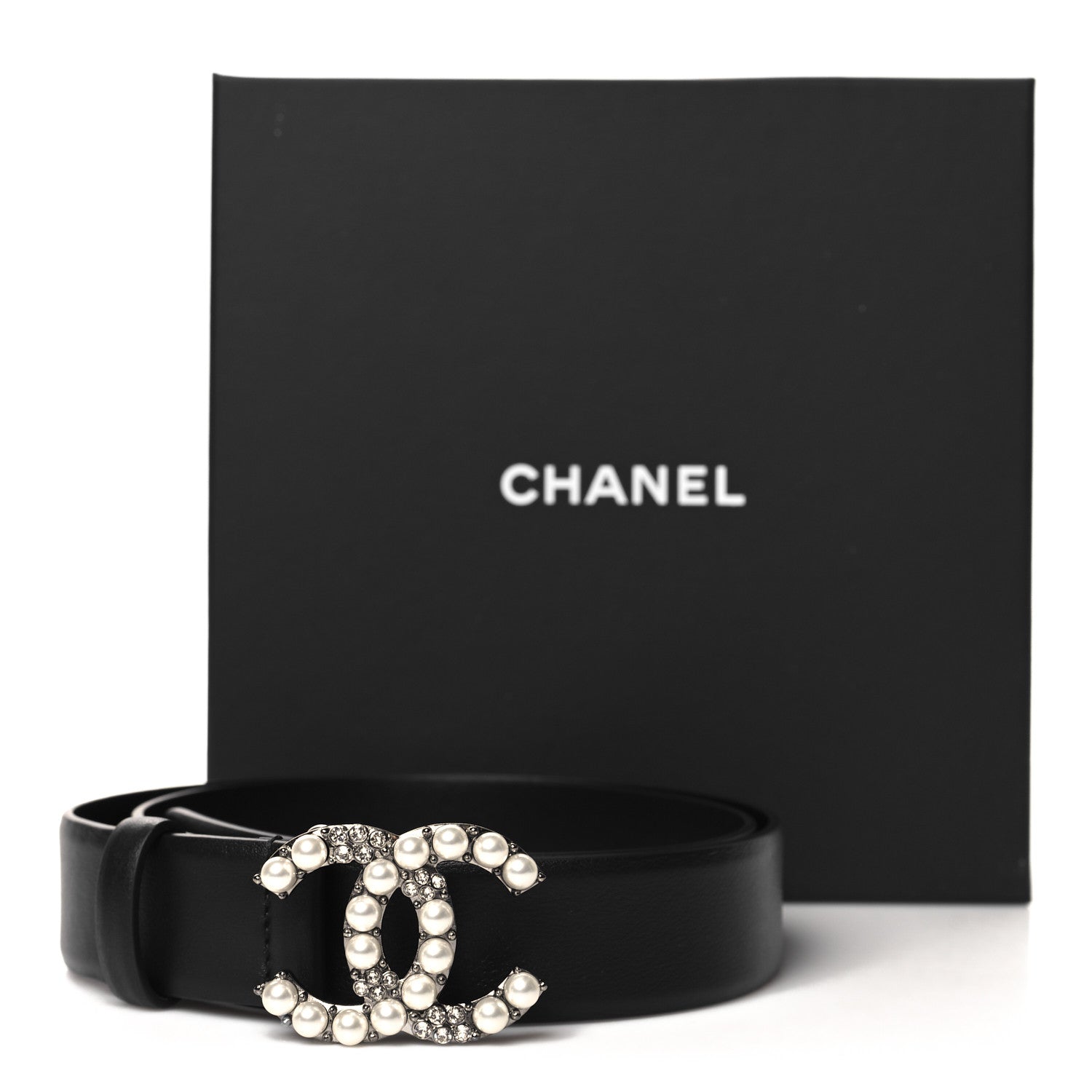 Chanel Calfskin Pearl Crystal CC Belt 80 32 Black 6 of 6