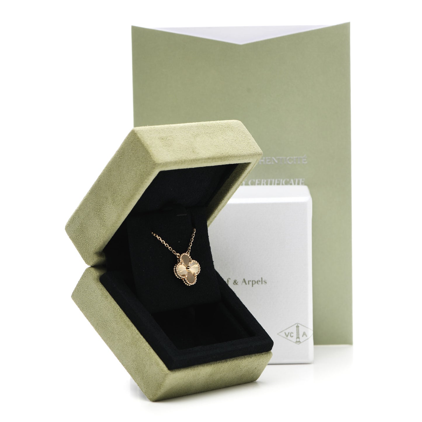 18K Yellow Gold Guilloche Vintage Alhambra Pendant Necklace