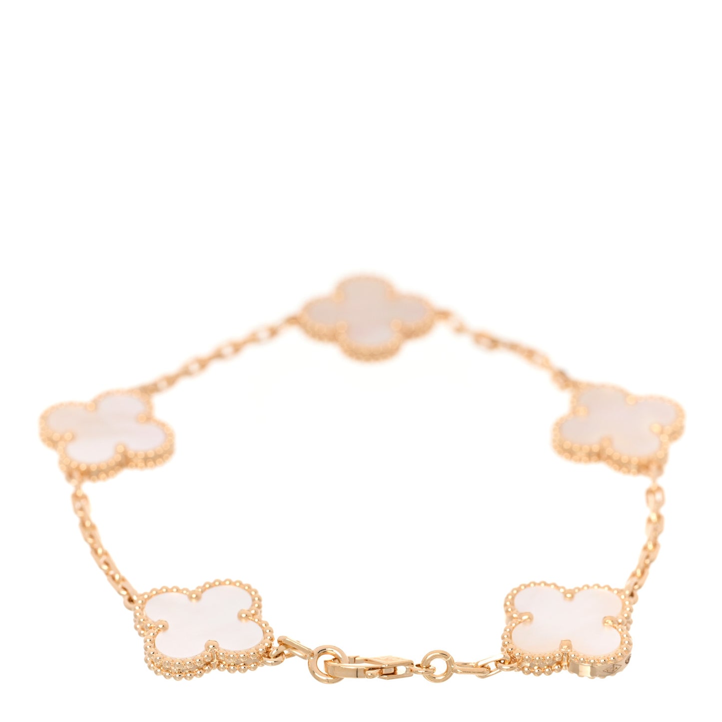 18K Yellow Gold Mother of Pearl 5 Motifs Vintage Alhambra Bracelet