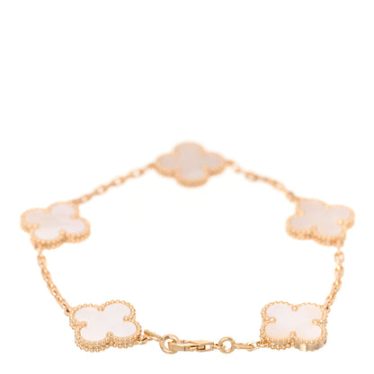 Van Cleef & Arpels 18K Yellow Gold Mother of Pearl 5 Motifs Vintage Alhambra Bracelet 2 of 5