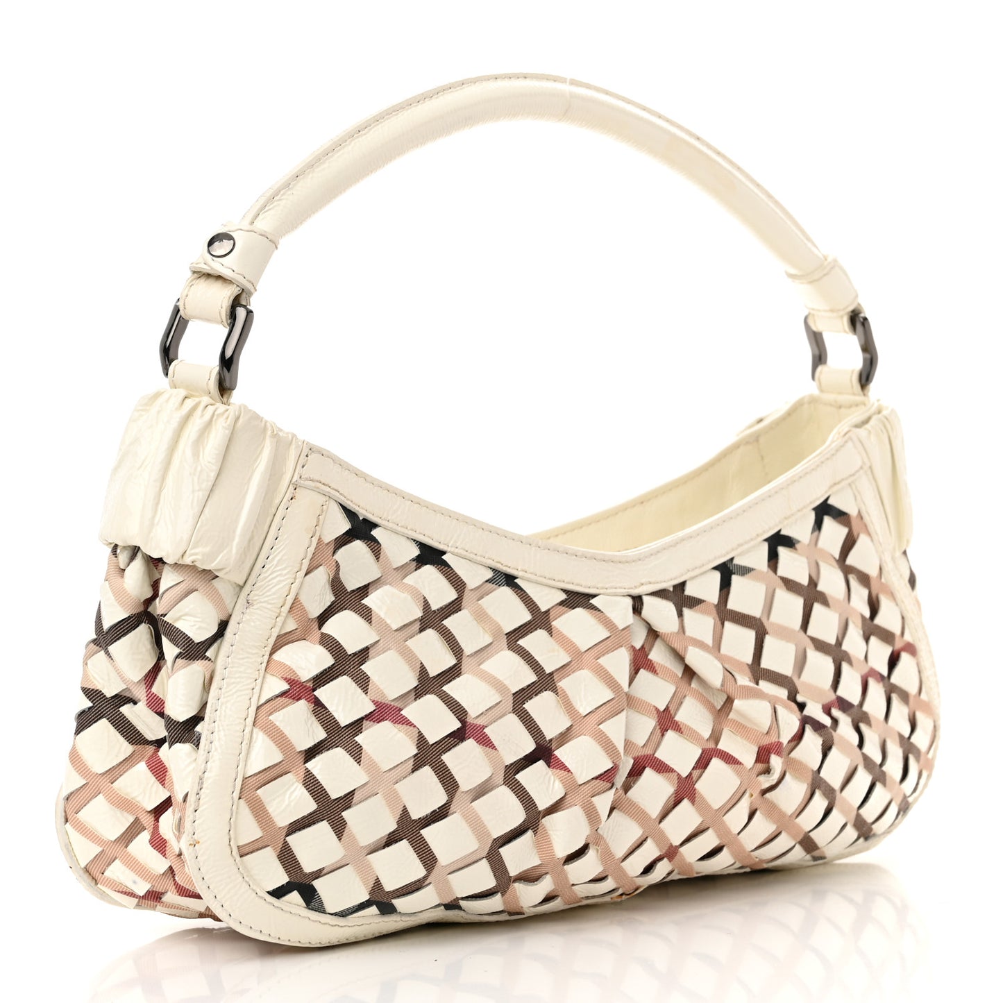 Patent Canvas Woven Nova Check Shoulder Bag White
