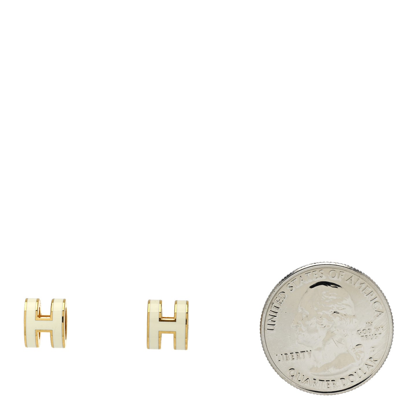Gold Lacquered Mini Pop H Earrings White