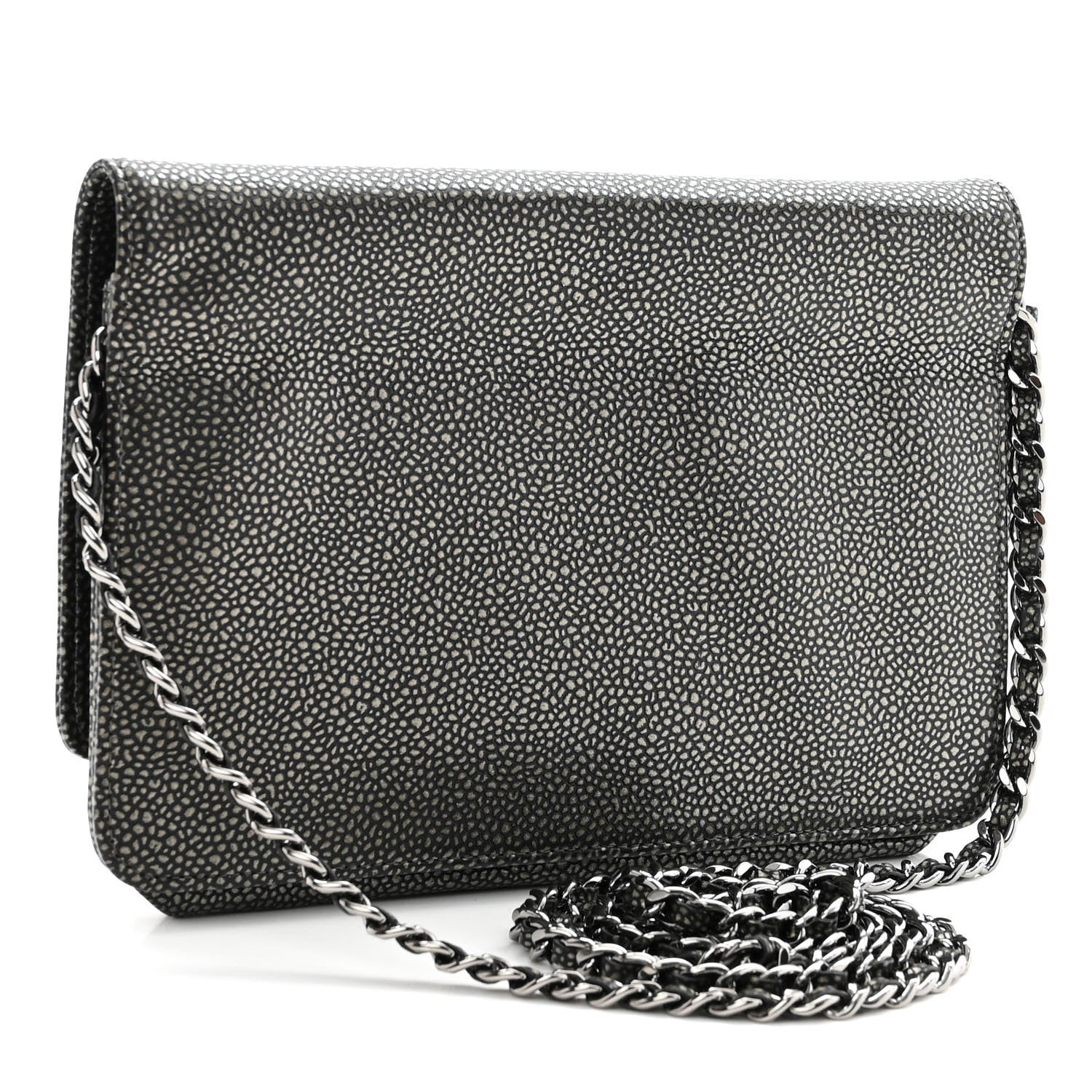 Chanel Metallic Caviar Timeless CC Wallet On Chain WOC Grey 3 of 11