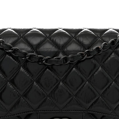 Chanel Shiny Distressed Calfskin Quilted Jumbo Double Flap So Black 8 of 10