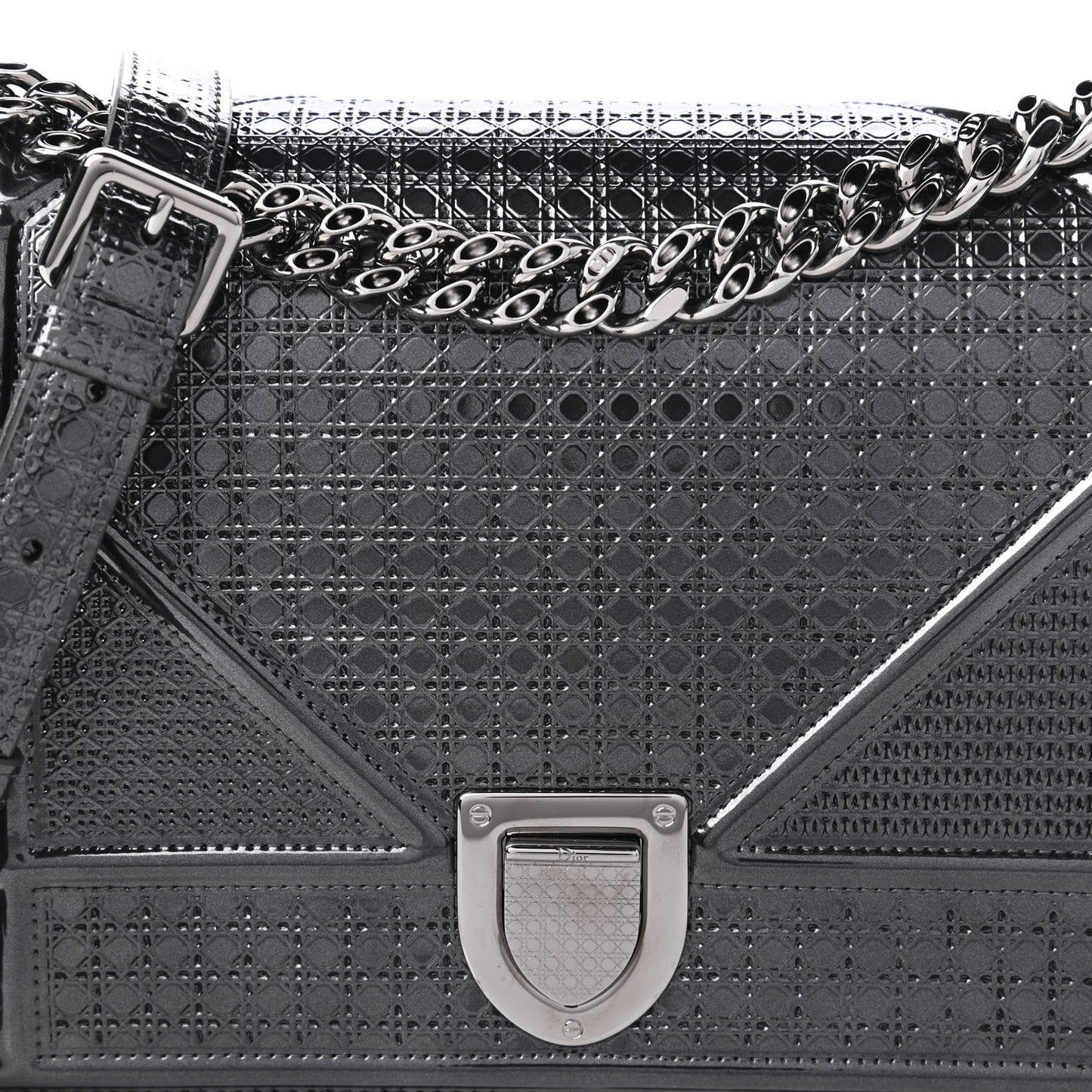 Metallic Patent Micro-Cannage Medium Diorama Flap Bag Onyx Black