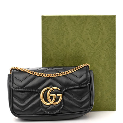 Gucci Calfskin Matelasse Super Mini GG Marmont Shoulder Bag Black 12 of 12