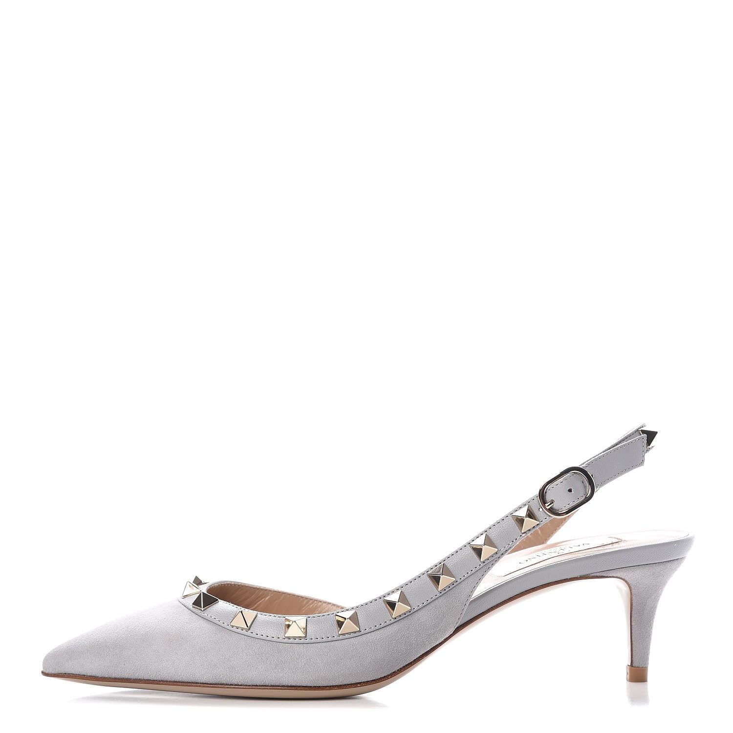 Valentino Garavani Suede Nappa Rockstud Half D'Orsay Slingback 50mm Pumps 36 Pastel Grey 1 of 5