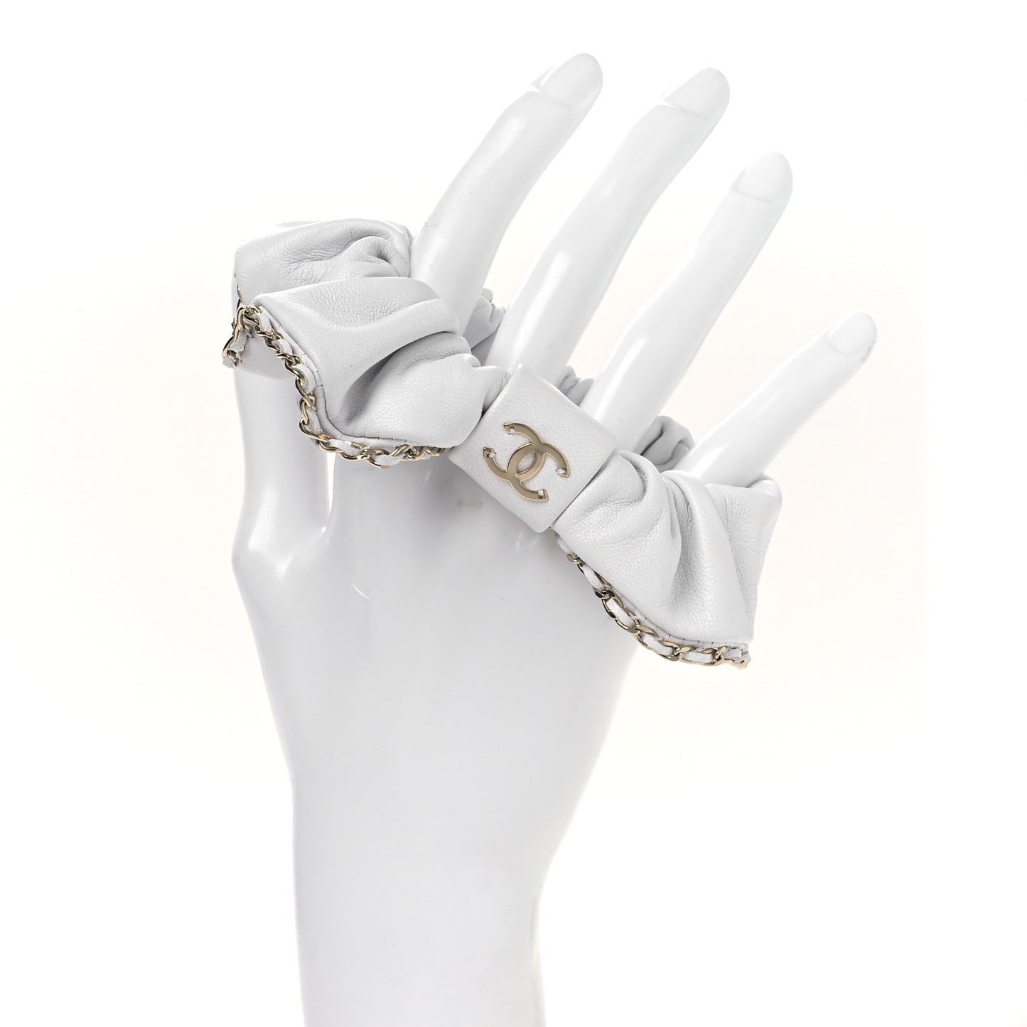 Lambskin Chain CC Hair Scrunchie White