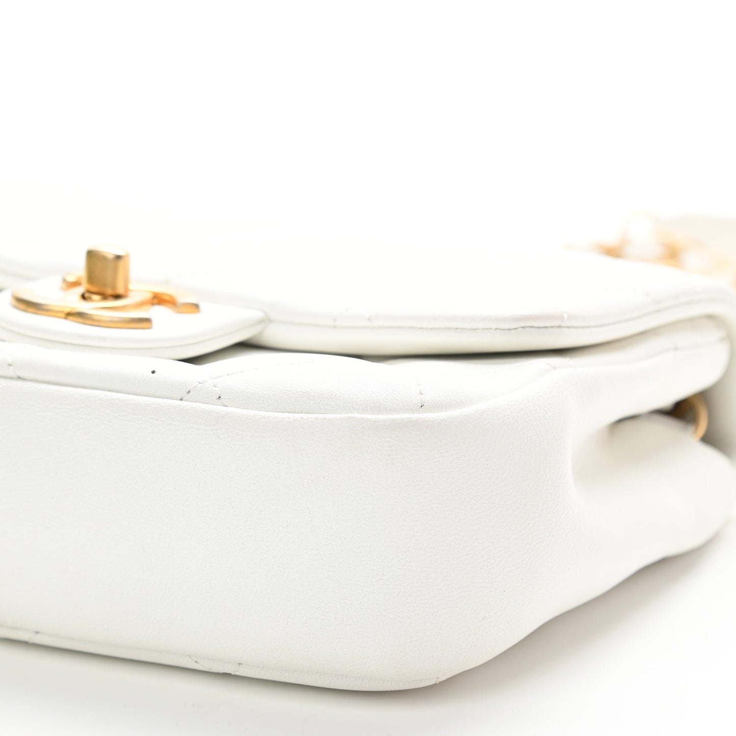 Lambskin Quilted Small Circular Handle Bag White