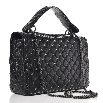 Valentino Garavani Craquele Nappa Large Rockstud Spike Shoulder Bag Black 3 of 6
