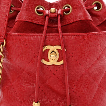 Chanel Caviar Suede Quilted Drawstring Bucket Bag Dark Red 8 of 10