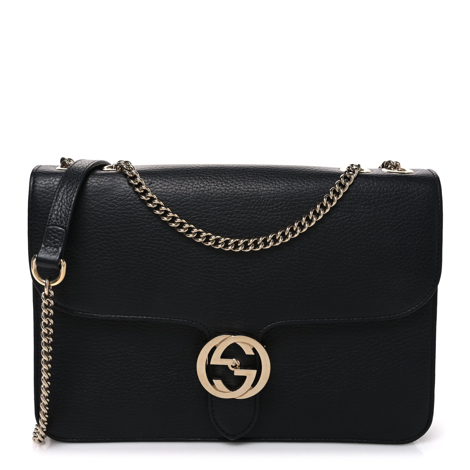 Gucci Dollar Calfskin Interlocking G Shoulder Bag Black 1 of 11