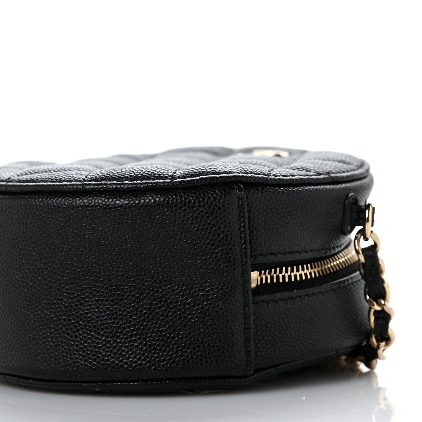 Caviar Quilted Round Clutch With Chain Black