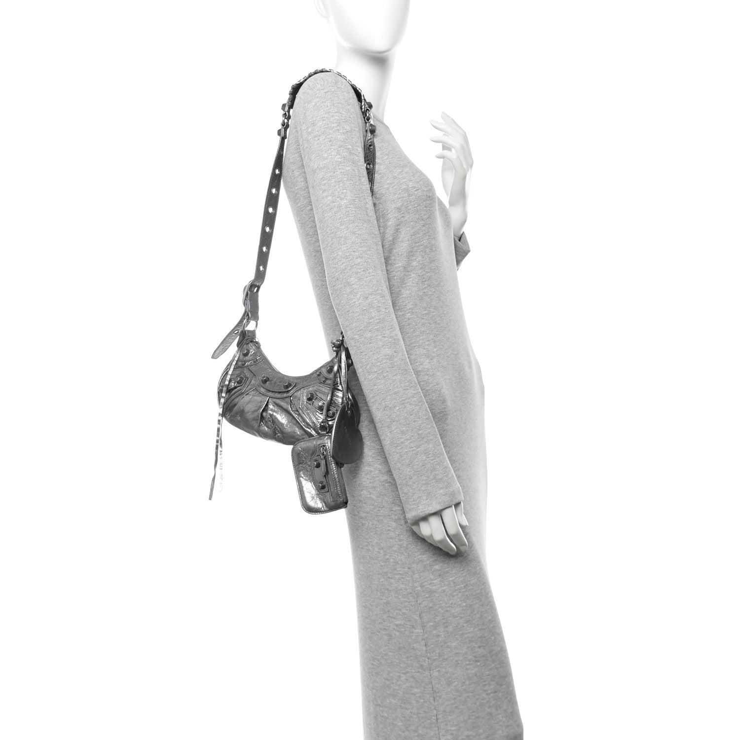 Balenciaga Metallic Agneau Arena Le Cagole Shoulder Bag XS Silver 2 of 12