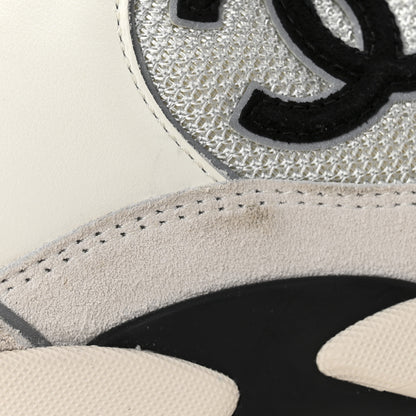Chanel Calfskin Fabric Womens CC Sneakers 39.5 White Silver Light Grey 10 of 11