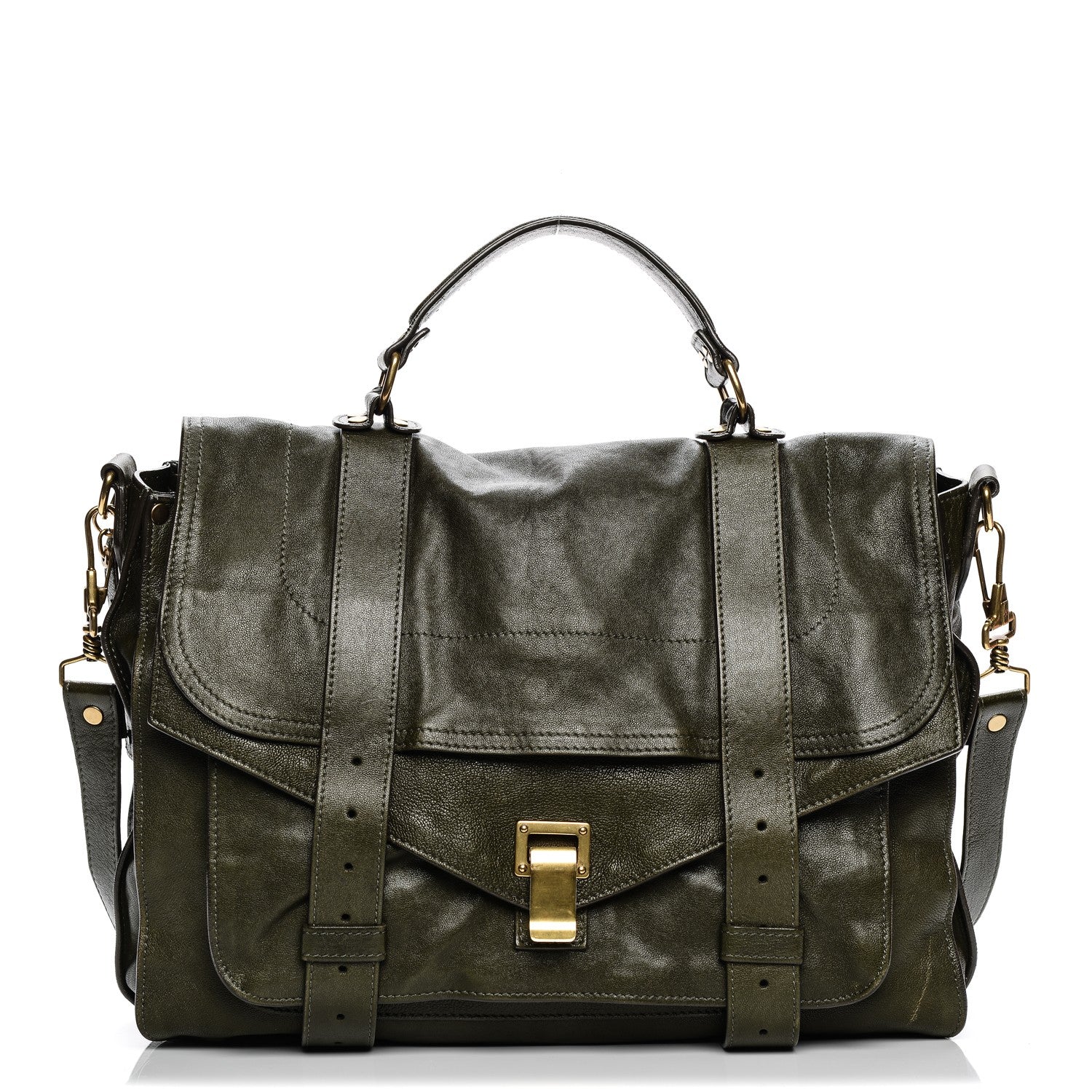 Proenza Schouler Lambskin PS1 Large Satchel Military 1 of 9