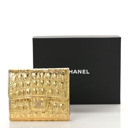 Chanel Metallic Calfskin Crocodile Embossed Cocodile Compact Flap Wallet Gold 10 of 10