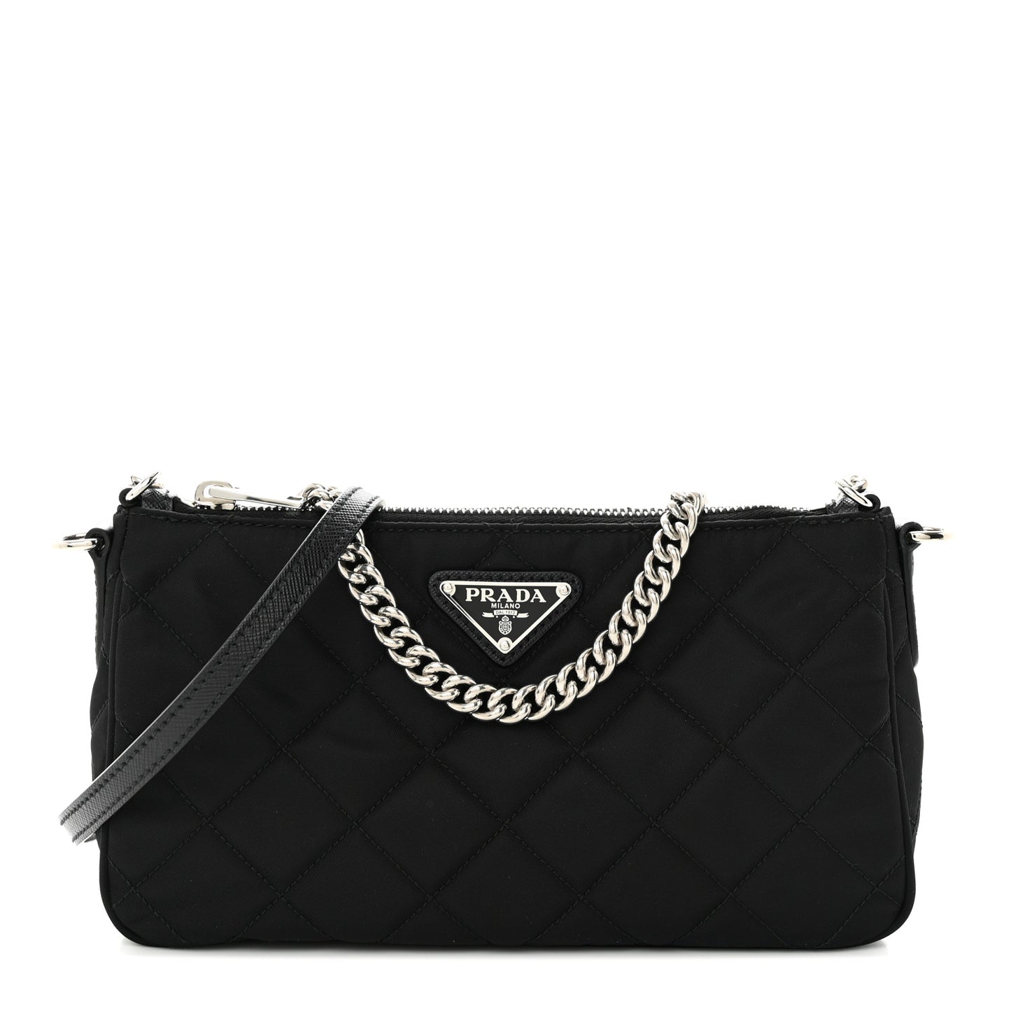 Nylon Tessuto Impuntu Quilted Crossbody Bag Black