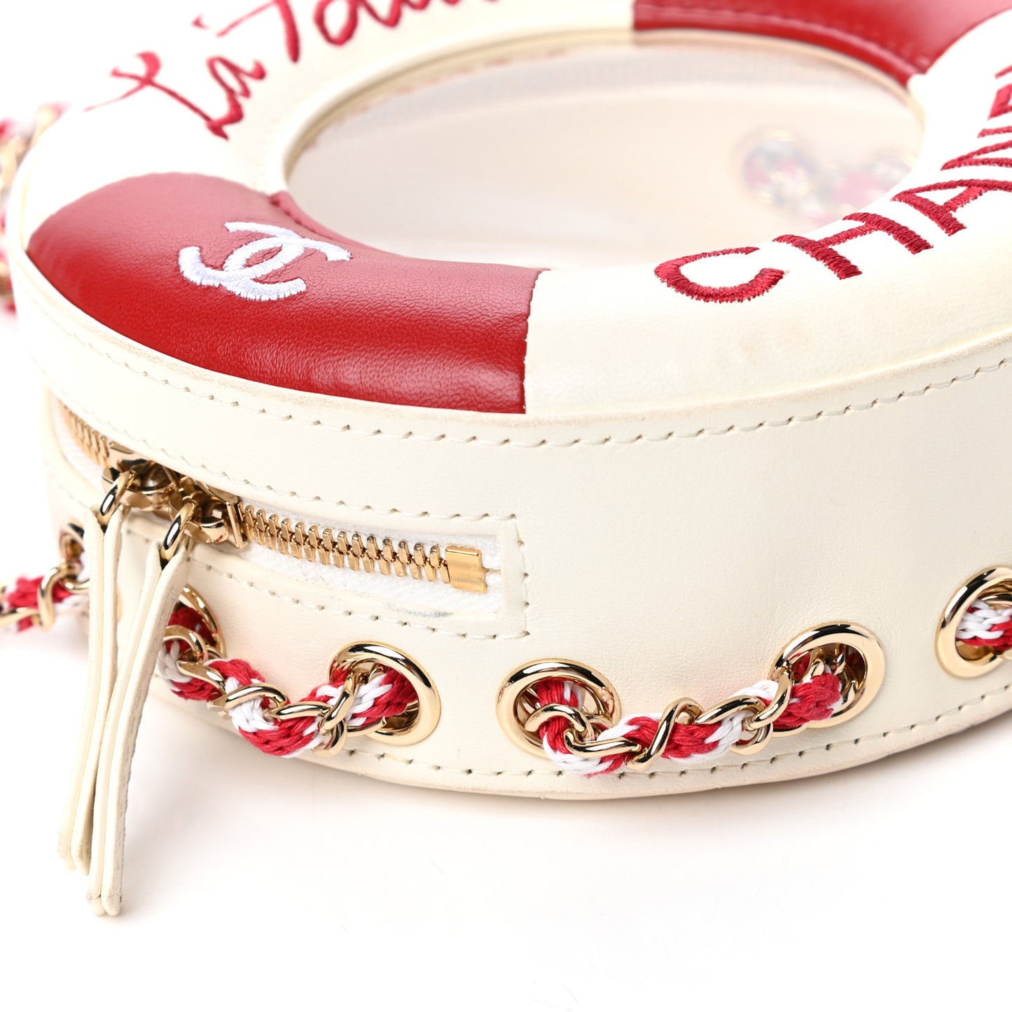 Lambskin Coco Lifesaver Round Bag Red White