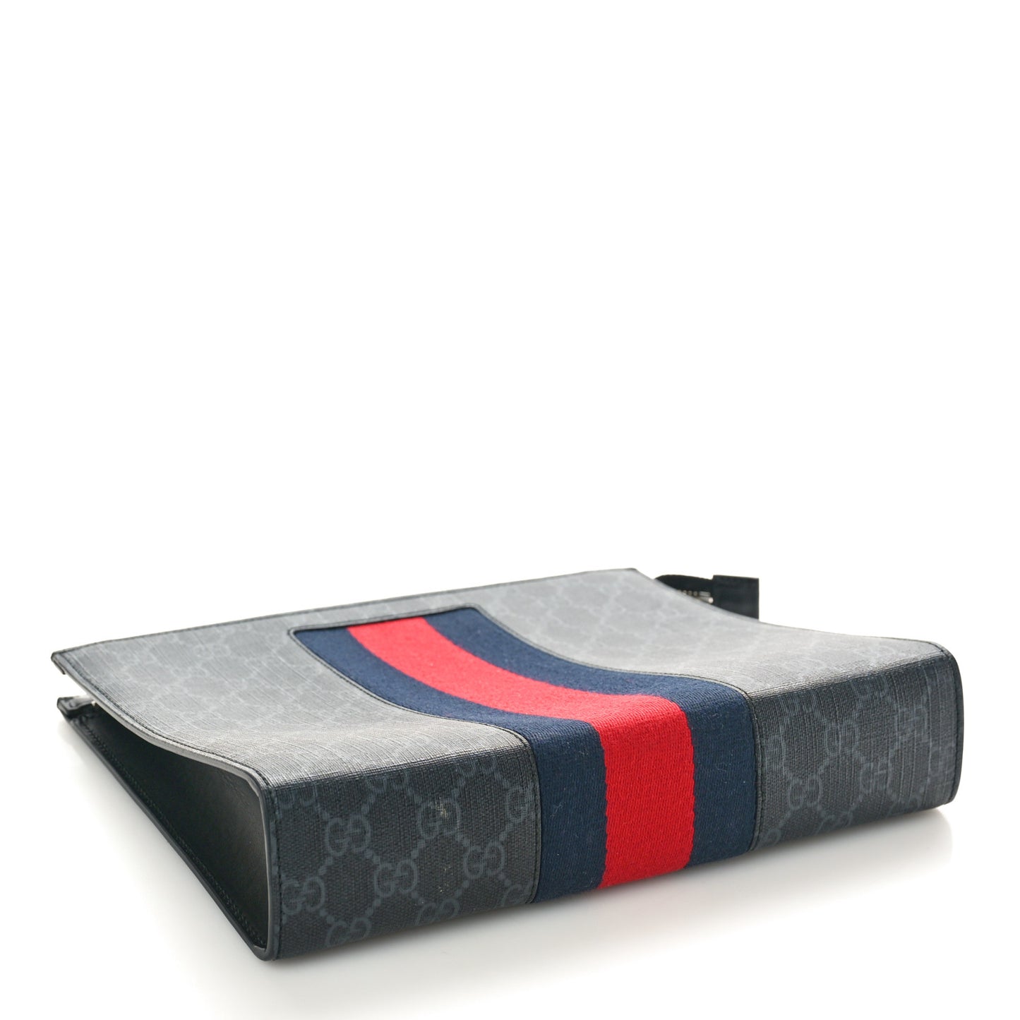 GG Supreme Monogram Selleria Calfskin Web New Web Cosmetic Case Black