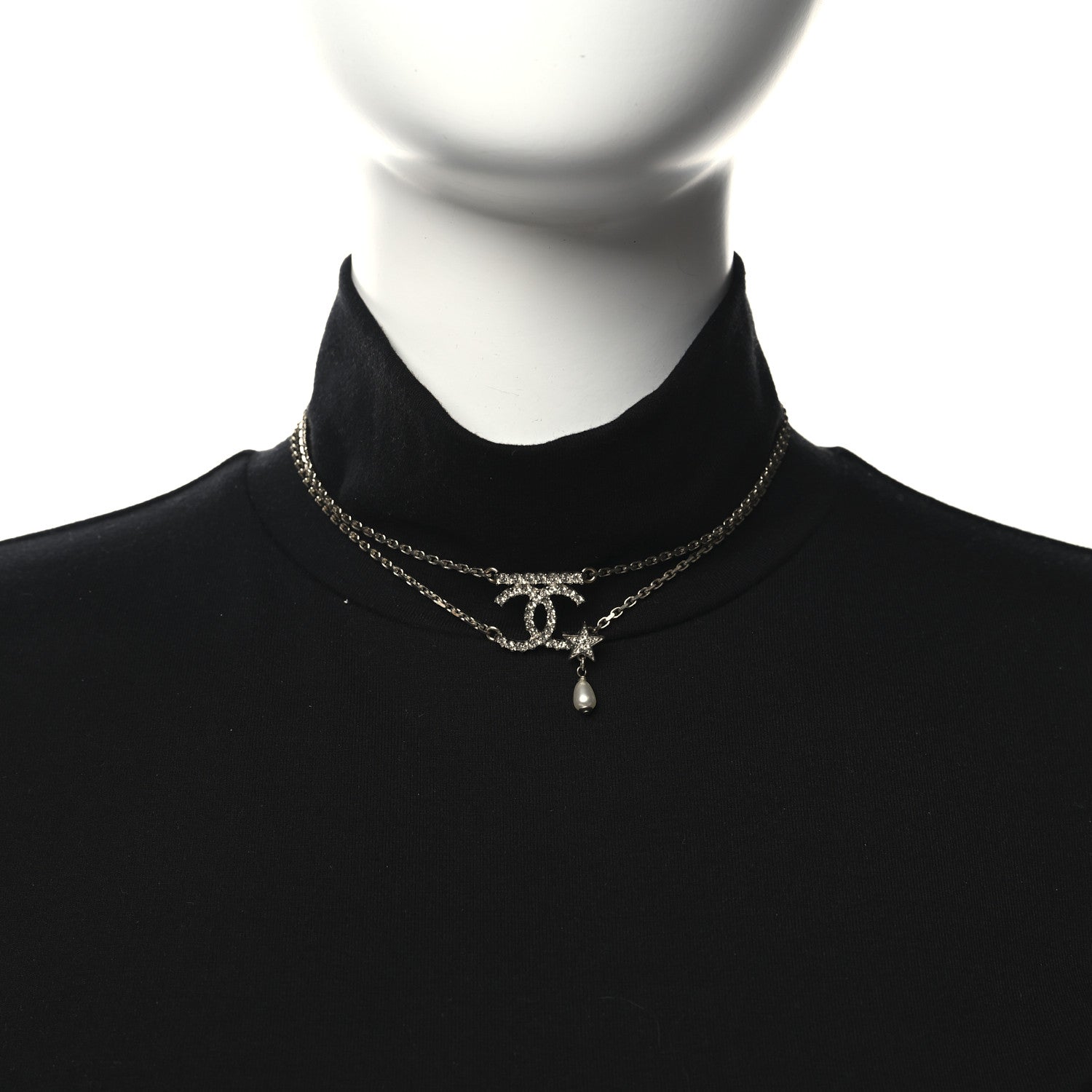 Chanel Pearl Crystal CC Star Choker Necklace Gold 2 of 4