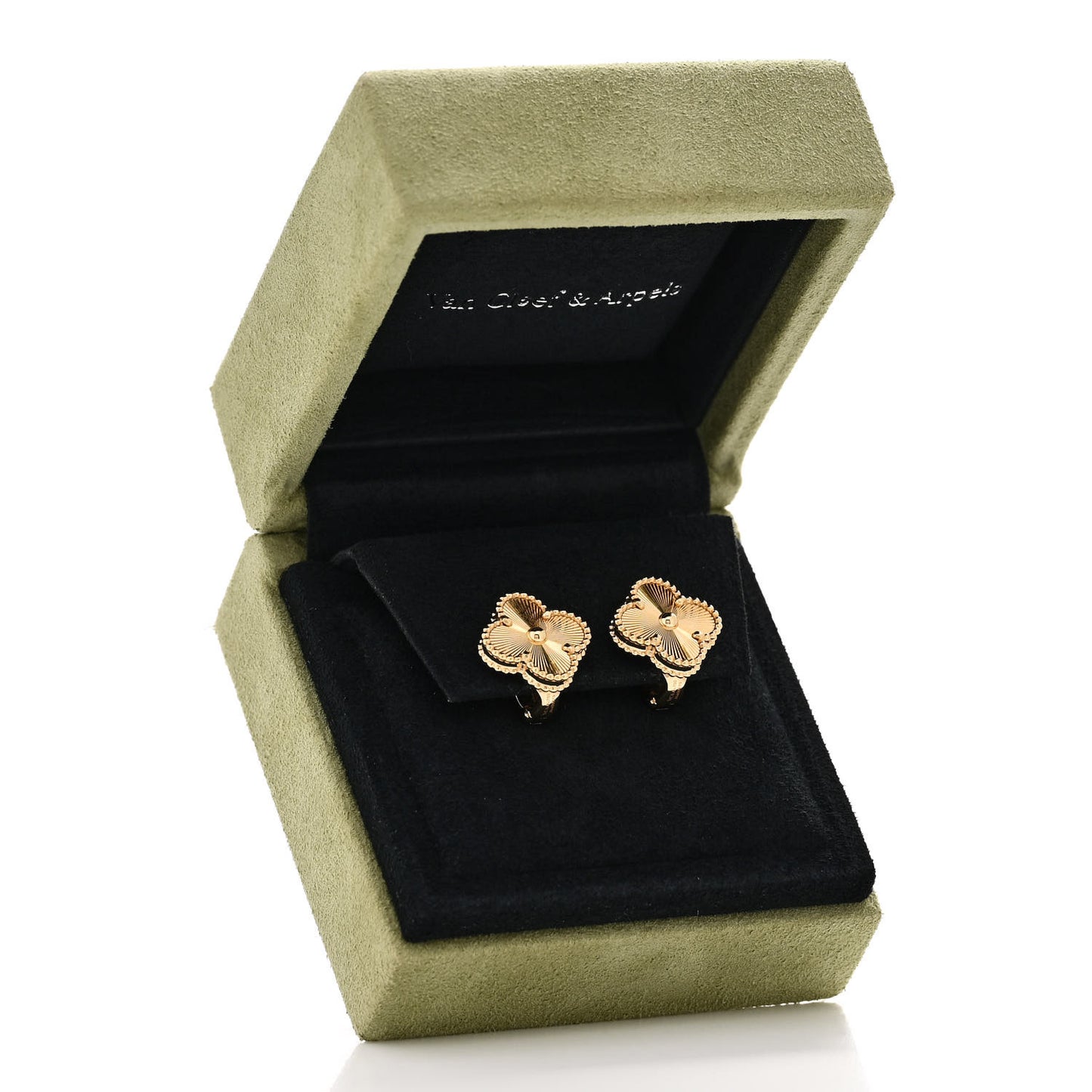 18K Yellow Gold Guilloche Vintage Alhambra Earrings