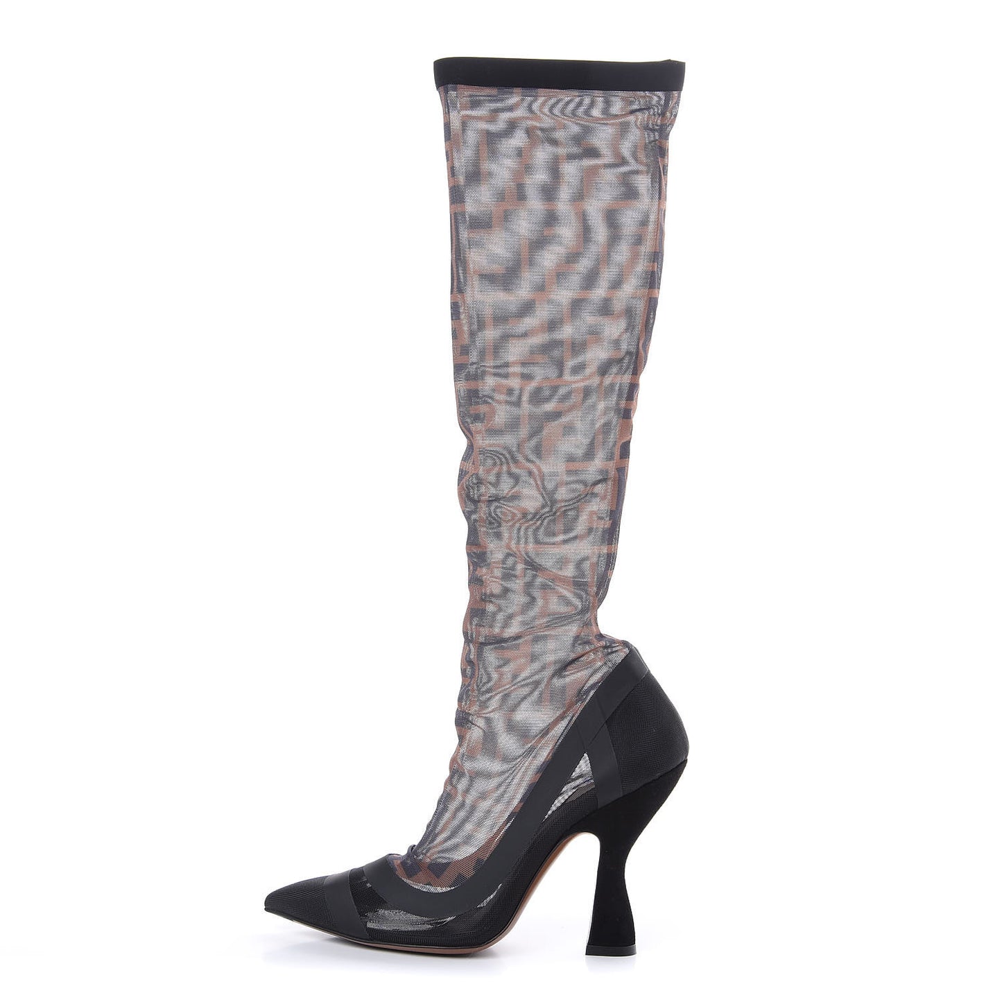 Technical Mesh FF Colibri High Heel Knee High Boots 35 Black Tobacco
