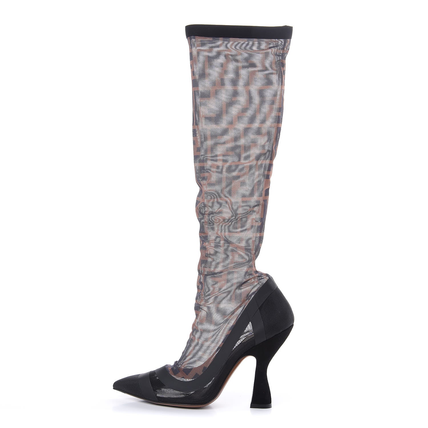 Fendi Technical Mesh FF Colibri High Heel Knee High Boots 35 Black Tobacco 1 of 9