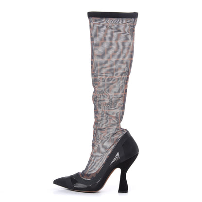 Fendi Technical Mesh FF Colibri High Heel Knee High Boots 35 Black Tobacco 1 of 9