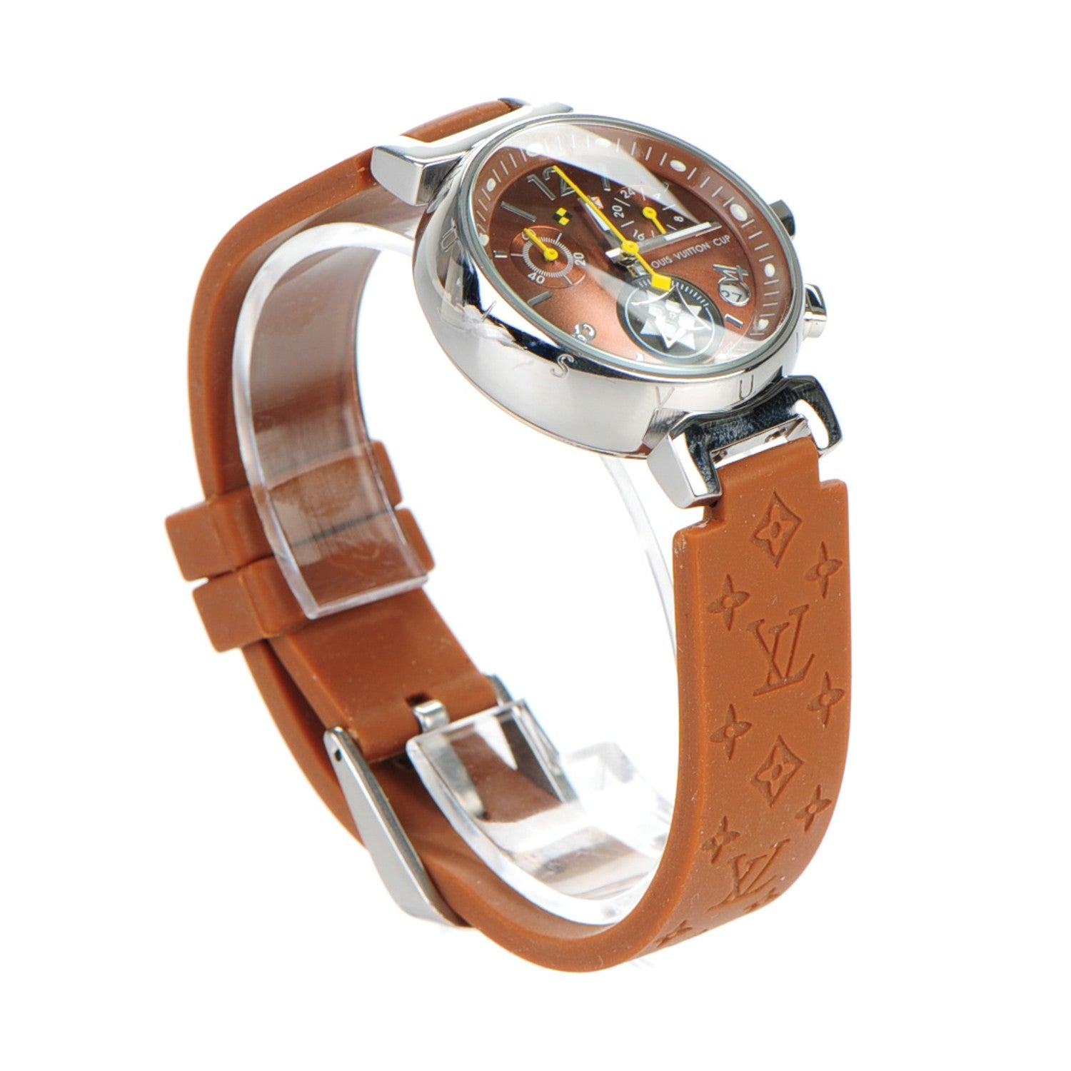 Louis Vuitton Stainless Steel Rubber 34mm Tambour Lovely Cup Quartz Watch Orange 4 of 6
